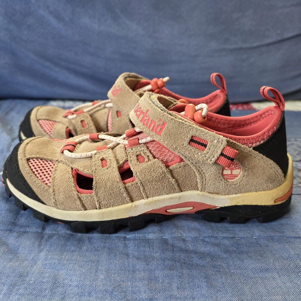 Girls Timberland Closed Toe Bungee Cord Sandals Size 2 - Pink / Tan
